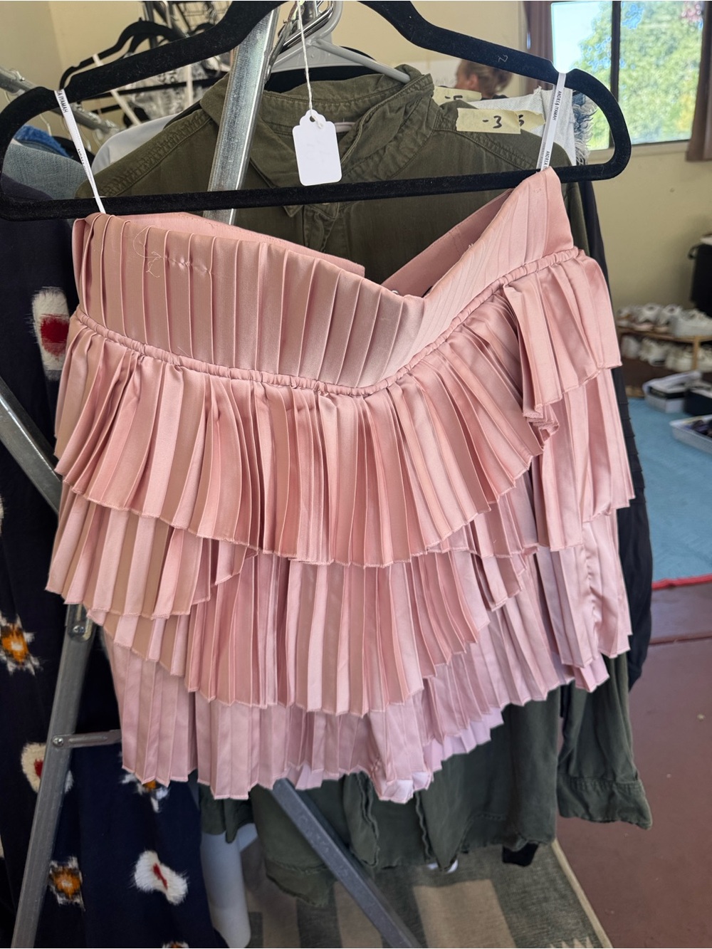 Andrea Iyamah Pleated Tiered Mini Shorts in Blush Pink